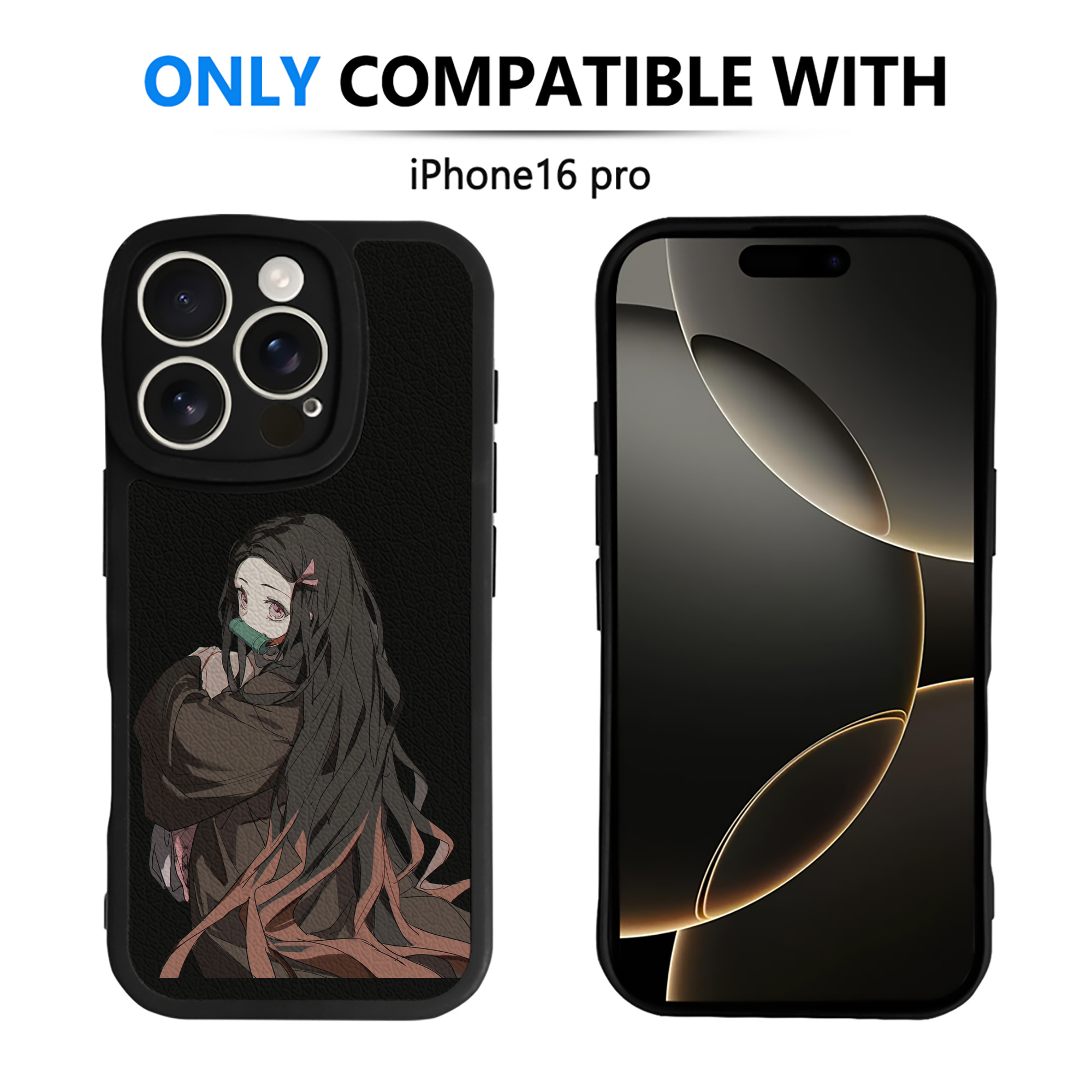 （画像用） 鬼滅の刃（きめつのやいば）竈門 禰󠄀豆子／かまど ねずこ Kamado Nezuko 【iPhone 16シリーズ対応】シリコンスマホケース（レザー調） 材質：シリコン
